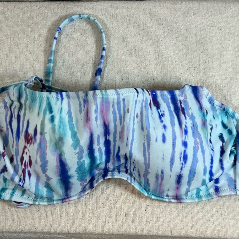 Shade & Shore Blue Multi Watercolor Print Bandeau Bikini Top
